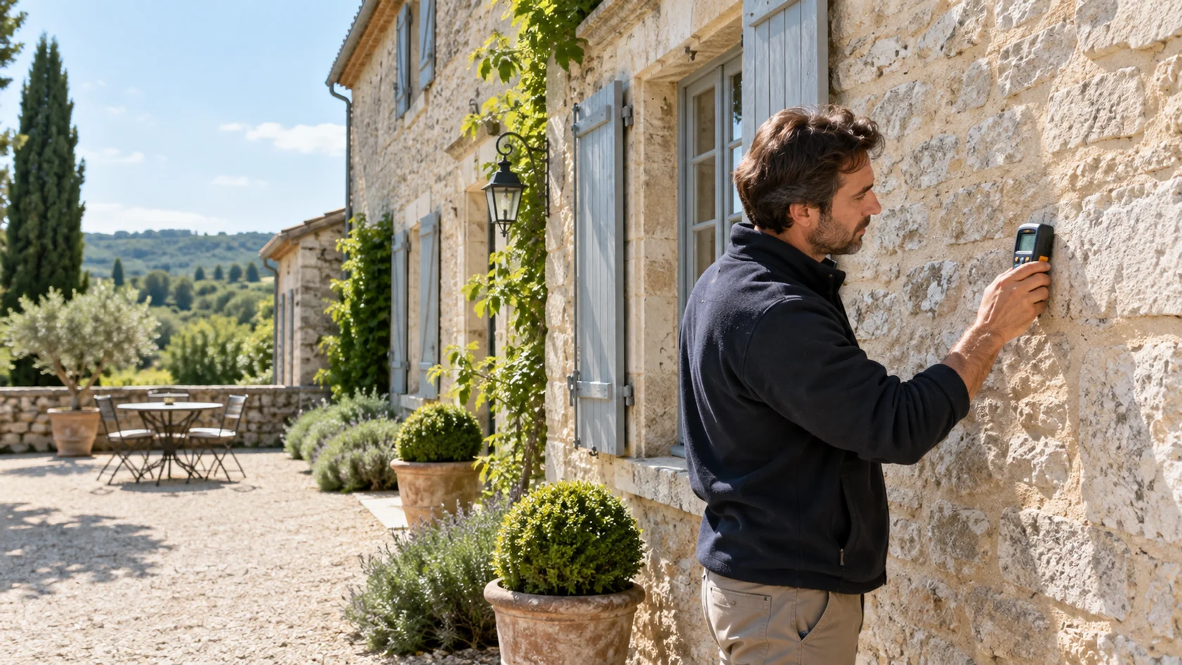 Examen d’un mur en pierre dans une maison ancienne